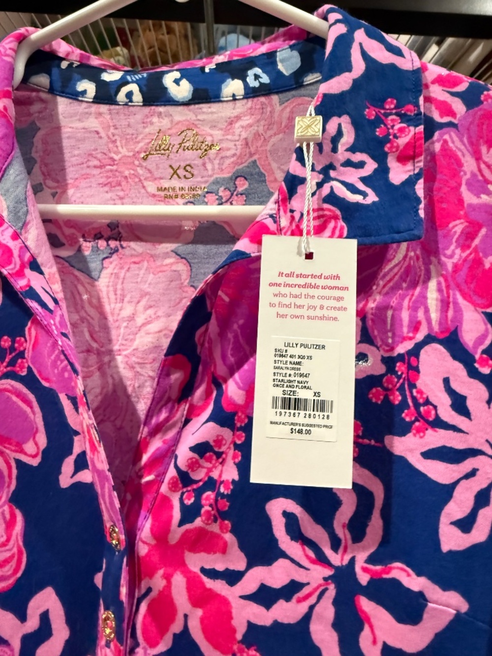 Lilly Pulitzer Saralyn Dress XS Starlight Navy Once and Floral NWT - Picture 2 of 3